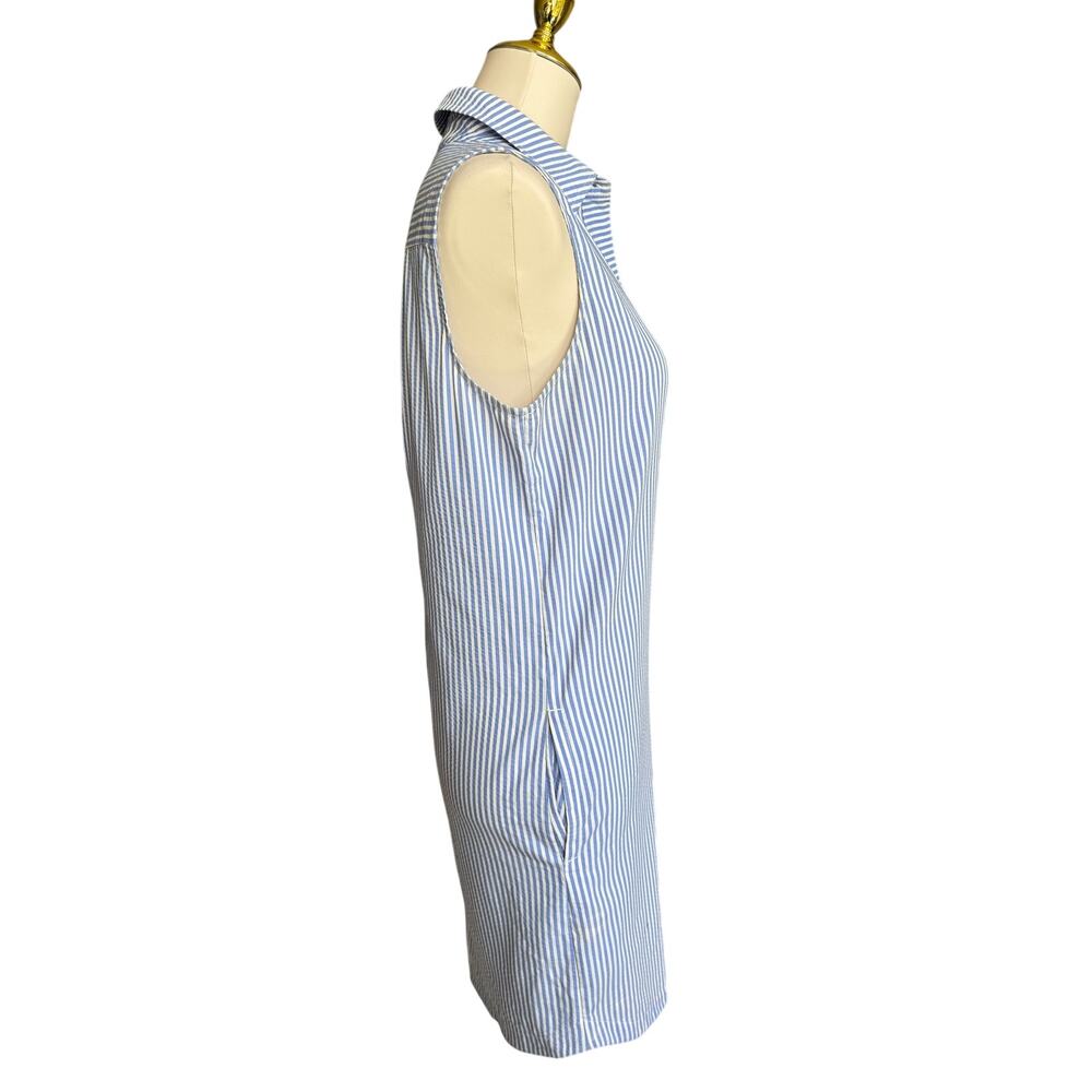 Vineyard Vines Blue White Striped Seersucker Sleeveless Shirt Dress Size 8 - Picture 4 of 10